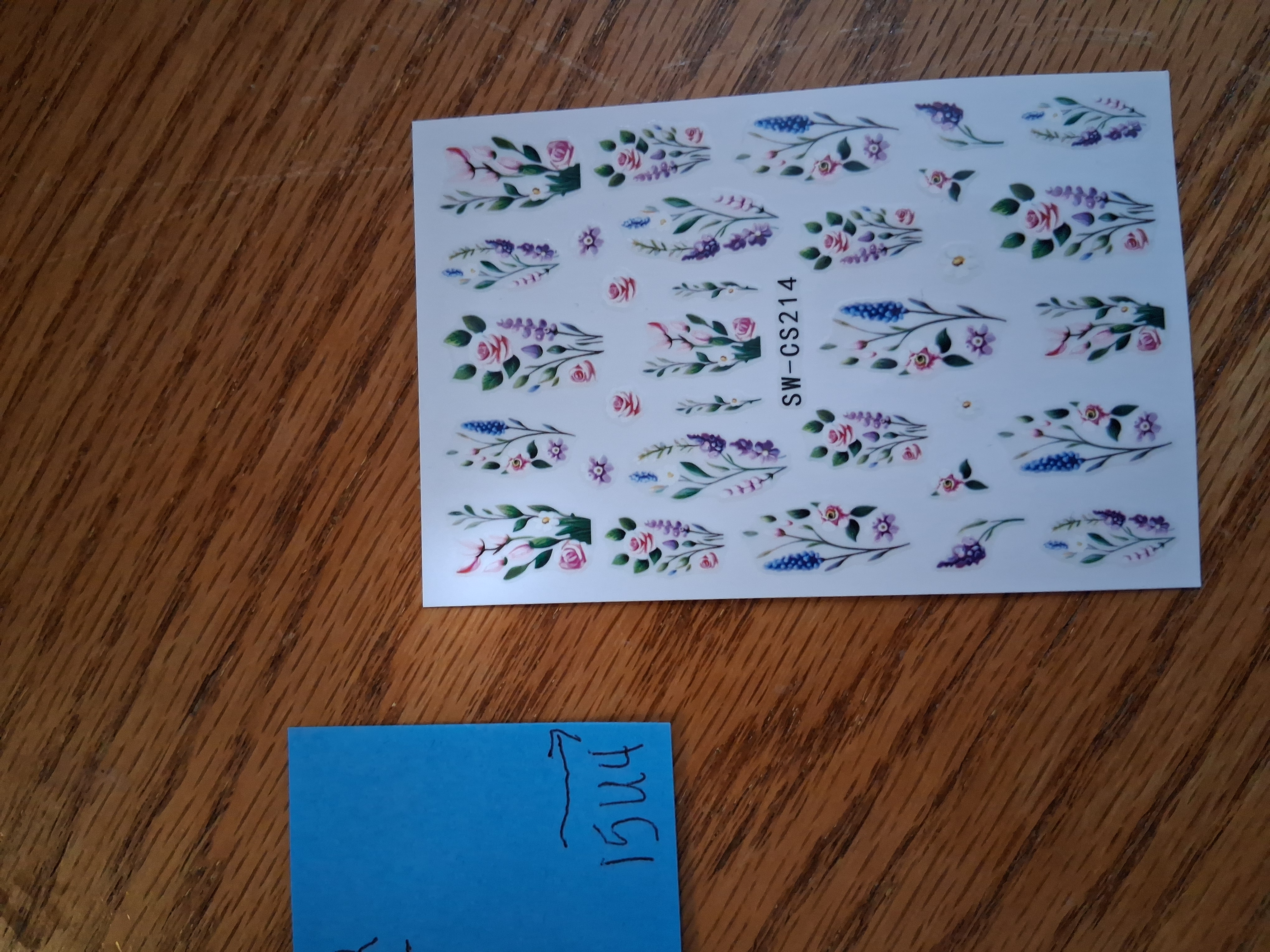 Nail Art Stickers — 15U-4 Pink Roses & Lavender Botanicals (SW-CS214, 1 sheet)
